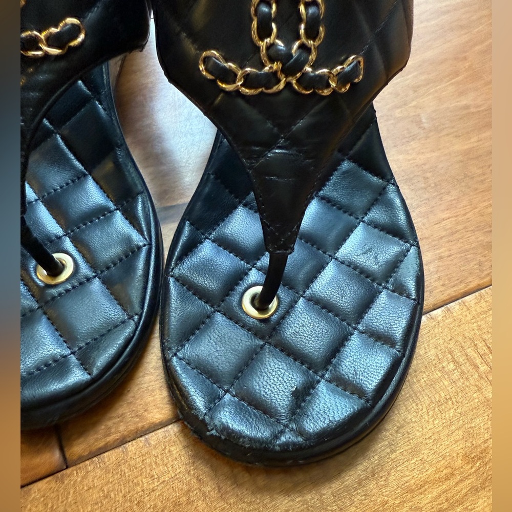 Chanel CC cork wedge shiny goatskin gold black - Picture 5 of 8